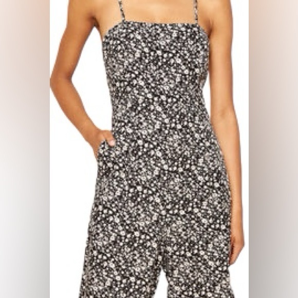 Sugarlips Floral Jumpsuit, Black/White, Size Small, NWT, cropped, square neck - Picture 4 of 10